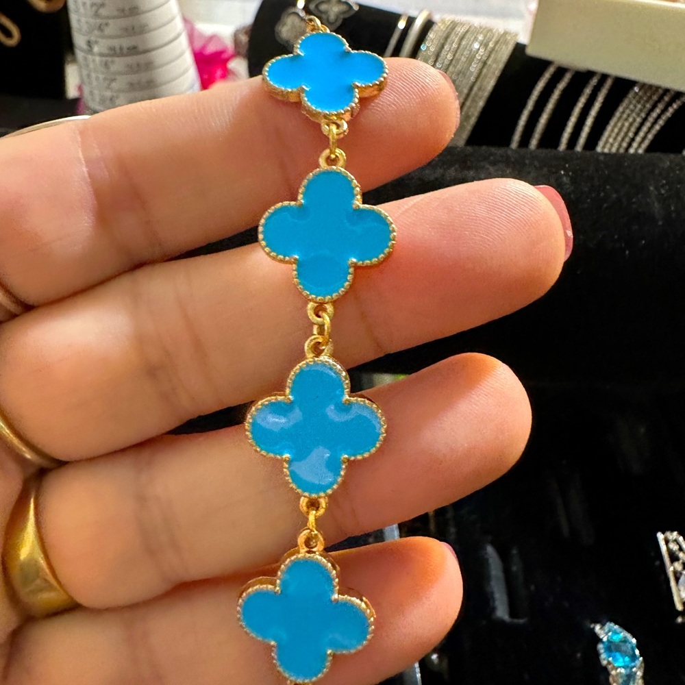 Blue and Gold Clover Bracelet